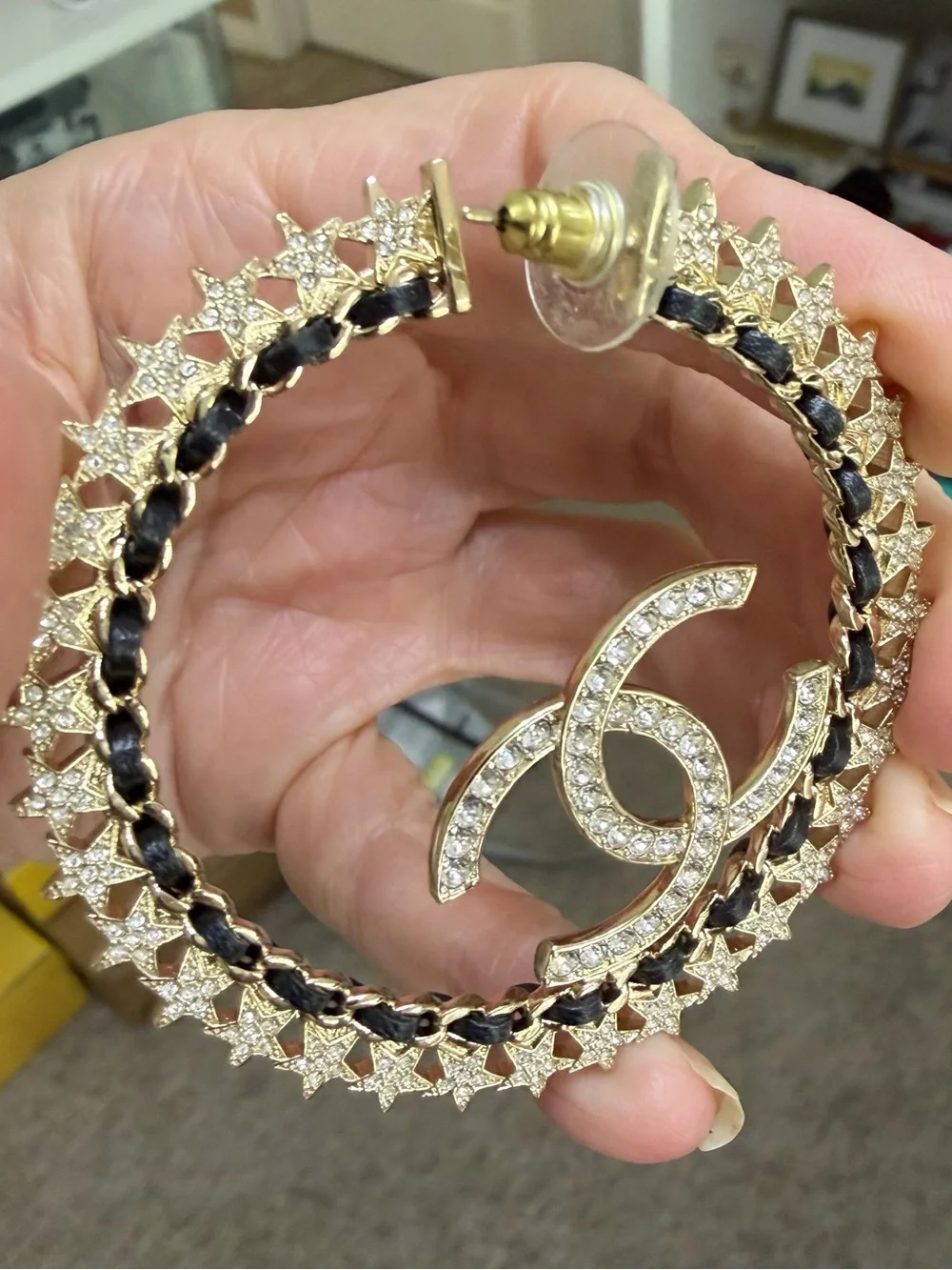 CHANEL Crystal CC Star-Edged Hoop Earrings